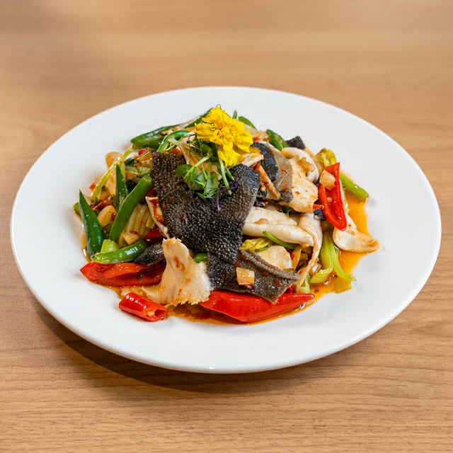 Stir-Fried Beef Tripe & Throat with Pickled Pepper.