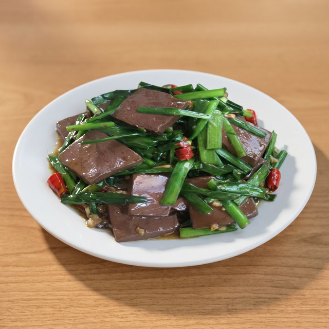 Braised Duck Blood with Chinese Chives.