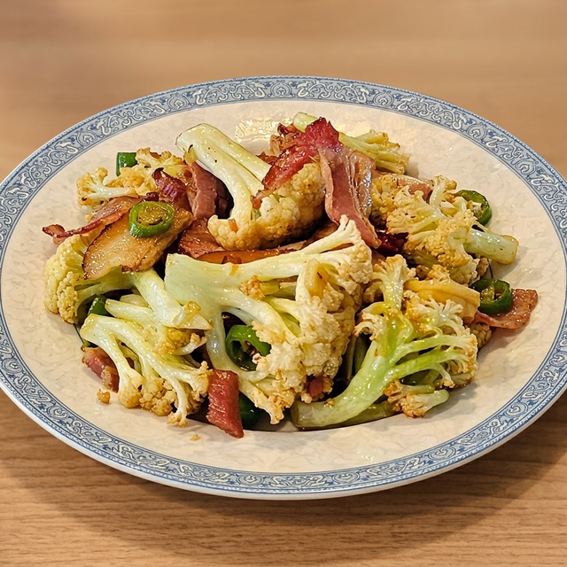 Stir-Fried Cauliflower with Preserved Pork.