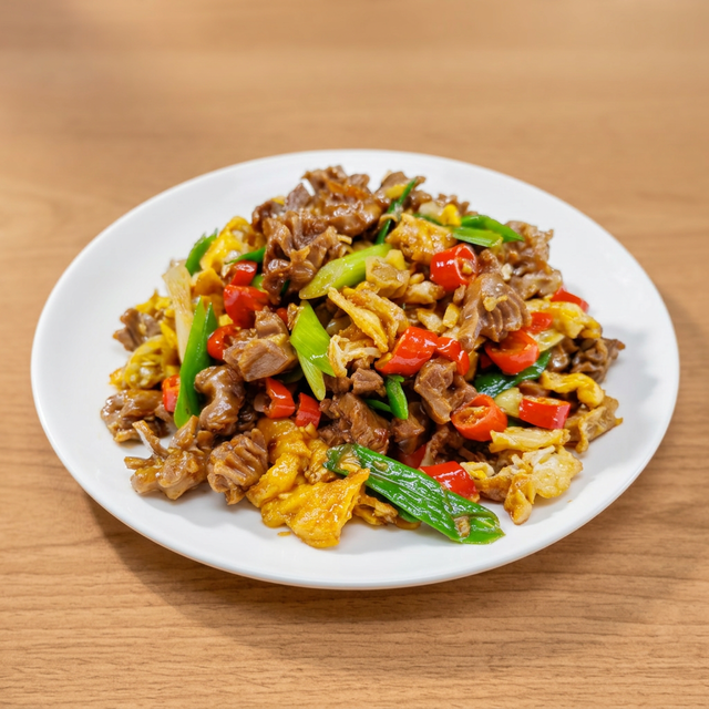 Stir-Fried Chicken Gizzards with Fried Eggs.