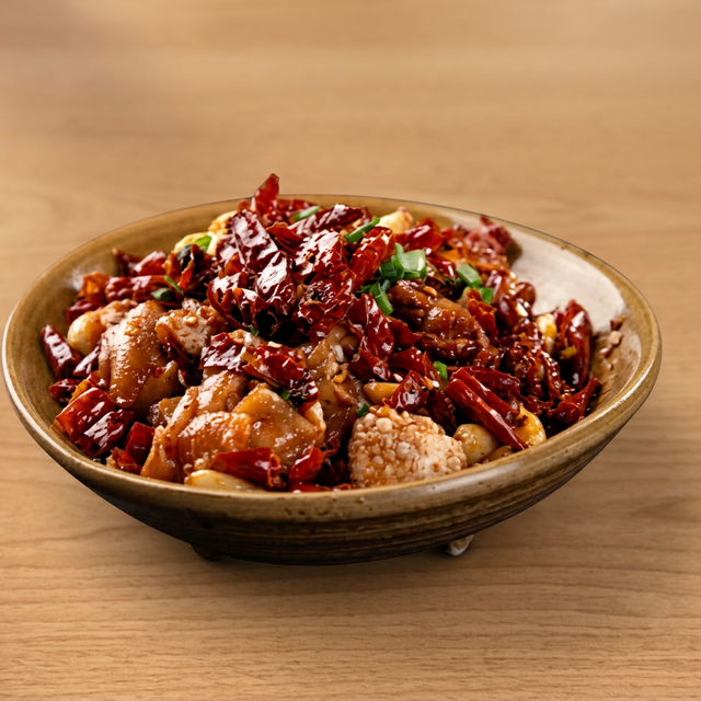 Szechuan Spicy Chicken with Crispy Rice.
