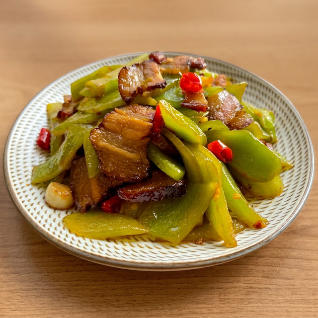 Stir-Fried Celtuce with Preserved Pork.